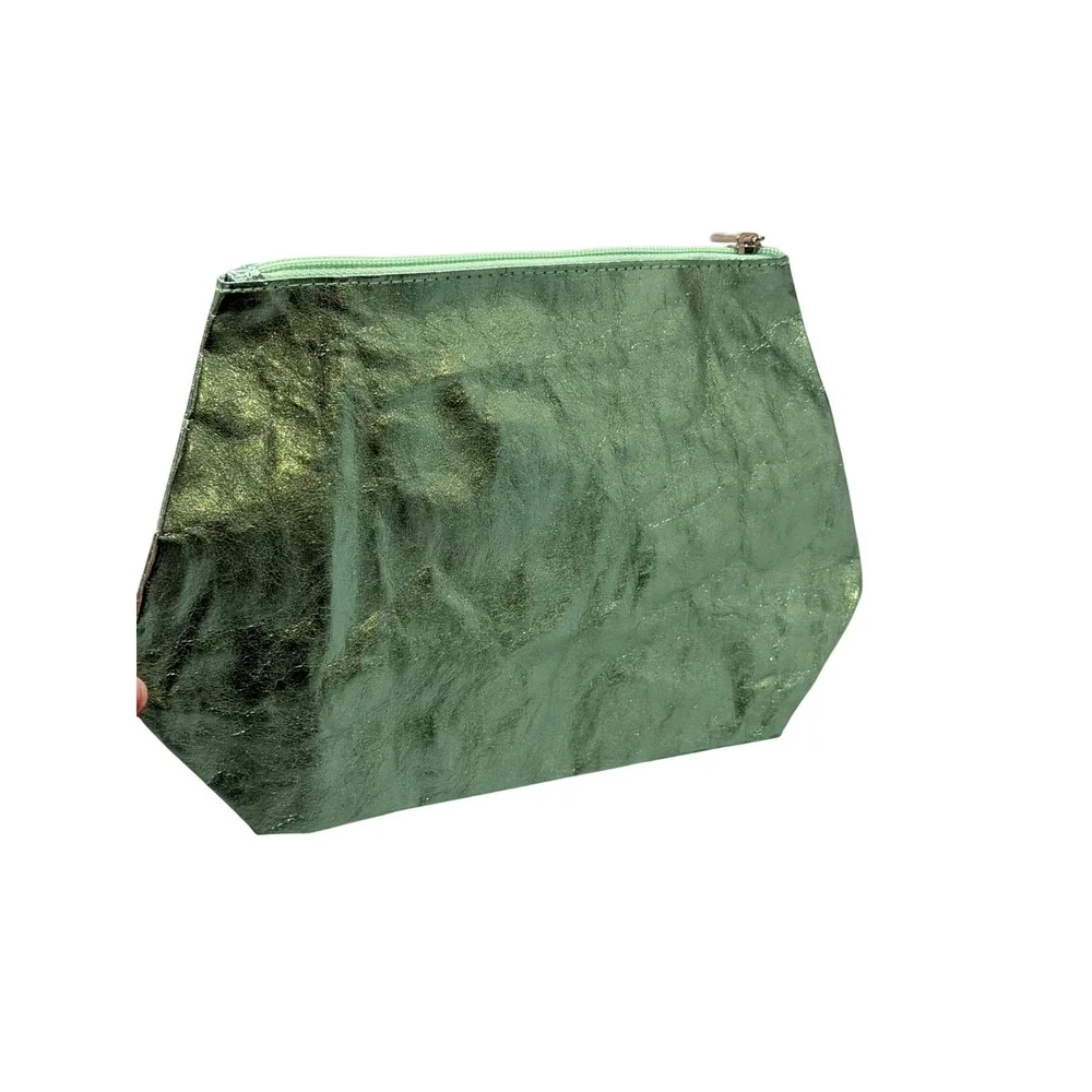 Clinique Green Metallic Textured Cosmetic Bag Pouch Clutch Zipper Easter Basket‎